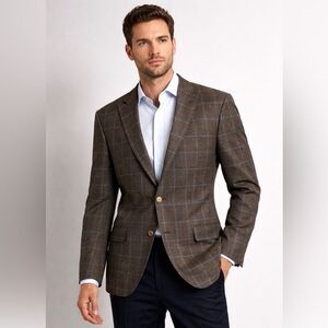 Sand Copenhagen Men’s Plaid Blazer Sport Coat Brown Blue Check Tailored Jacket
